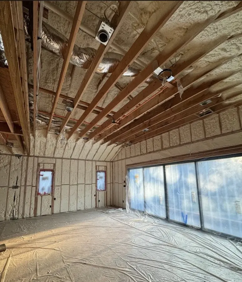 Interior walls and ceiling insulated with spray foam during new construction in Rockmart